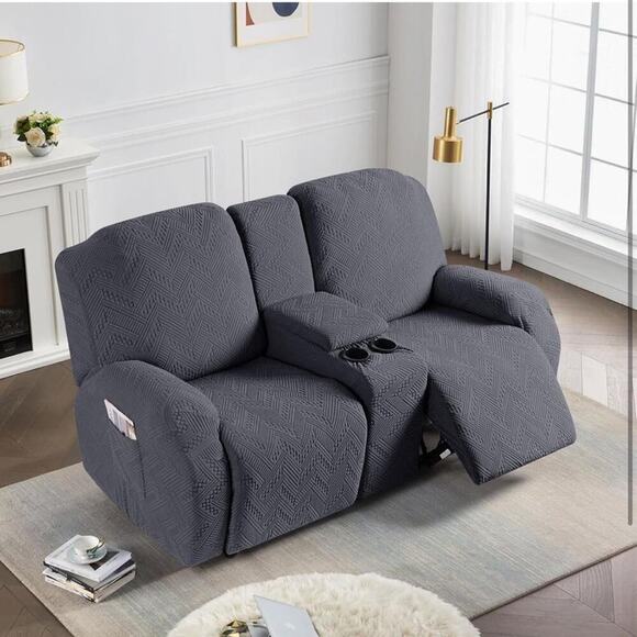 Stretch Recliner Loveseat Sofa Covers Console Pockets, 4-Pieces Reclining - Picture 3 of 6